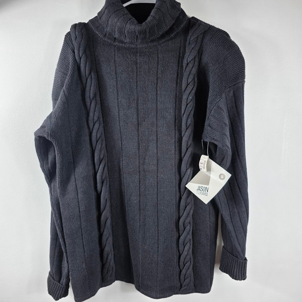 VTG Jason Maxwell Womens Sz S Gray Cable Knit Turtleneck Sweater Heavy Cozy Warm